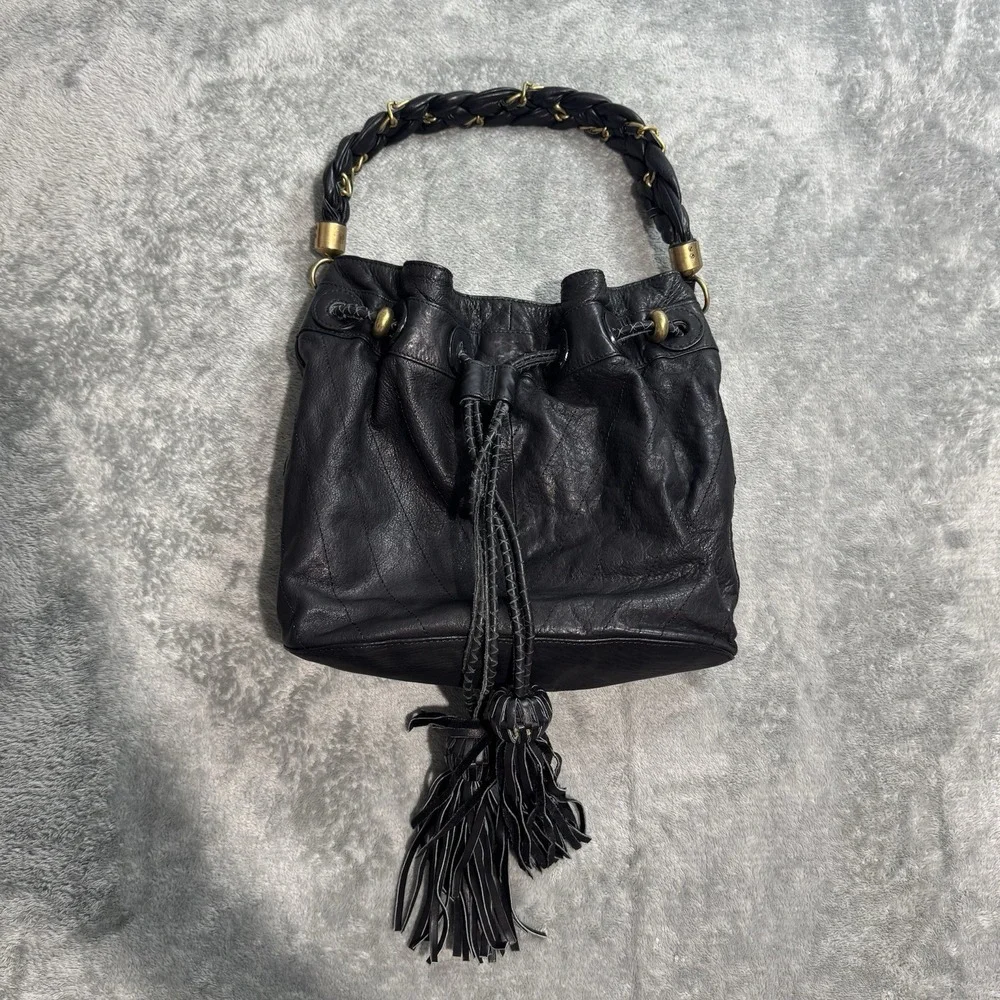VTG Y2K Steven Steve Madden Leather Bucket Hobo Hand Bag Western Grunge Indie‎